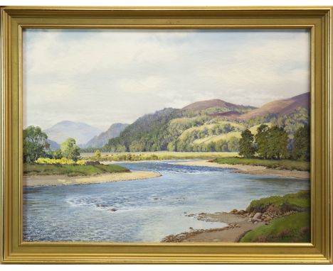 * GEORGE MELVIN RENNIE (SCOTTISH 1874 - 1953), ON THE SPEY, NEAR CRAIGELLACHIE oil on canvas, signed 46cm x 60cm Framed and u