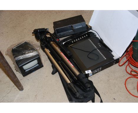 A Sony Camcorder tripod, Graphic Tablet, Portable TV and a Kenwood Car CD player.