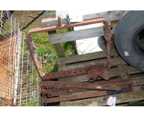 Vintage Tractor interest:  Early David Brown Cropmaster Draw-bar/hitch components, Ferguson Stay Bars and Top Link.