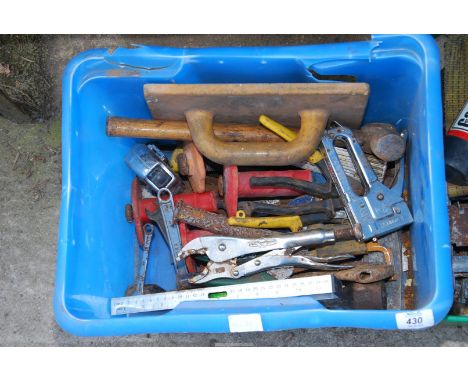 Three boxes of tools, mole grips, drill bits, ratchets, etc.