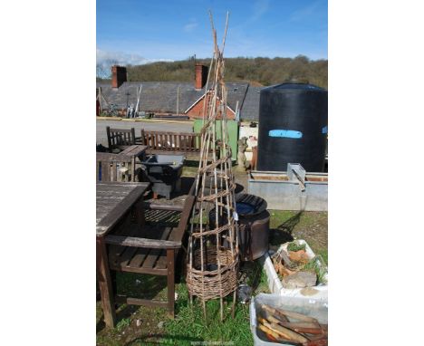 A rustic garden Obelisk, approx 6ft high.