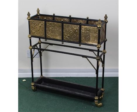 Arts and Crafts style brass and iron stick stand, in the manner of Thomas Jeckyll