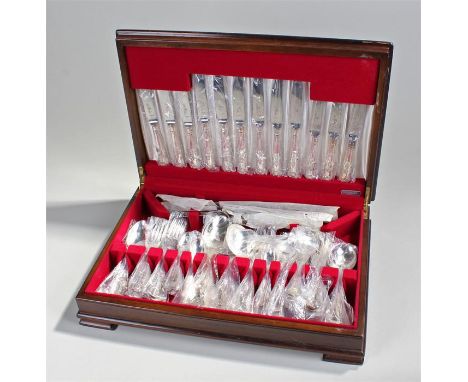 Cased canteen of silver plated cutlery, made by K. Bright of Sheffield