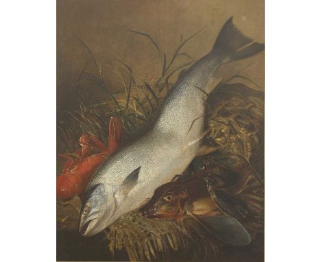 Henry Leonidas Rolfe (1824-1881)A sea bass, catfish and lobstersoil on canvas72 x 60cmCondition ReportOverall: 93 x 80cmCanva