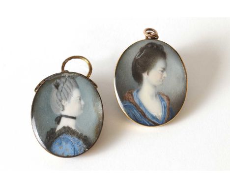 English School, c.1770Portrait of a lady, half-length, in profileminiature on ivory, oval3.7 x 3.2cm;together with a miniatur