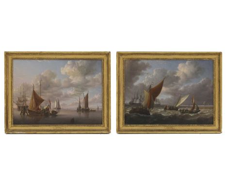 Charles Martin Powell (1775-1824)Fishing boats and other ships off the coast in choppy waters;Dutch fishing boats in calm wat