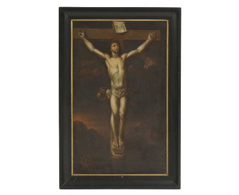 Spanish School, 17th centuryChrist on the Crossoil on canvas laid down on panel102.5 x 63.5cmCondition Reportoverall: 117 x 7
