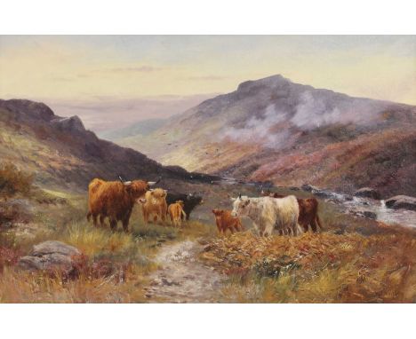 William Langley (fl.1880-1920)Highland cattle beside a streamsigned 'W Langley' l.l., oil on canvas51 x 76cmCondition Reporto