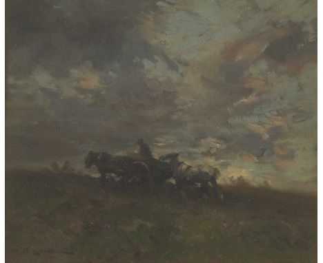 William Bradley Lamond RBA (1857-1924)A figure in a horse-drawn cart at dusksigned 'W B Lamond' l.l., oil on board25.5 x 30.5