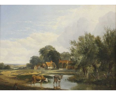 Attributed to Henry John Boddington (1811-1865)Cattle in a stream with cottages beyondoil on canvas45.5 x 61cmCondition Repor
