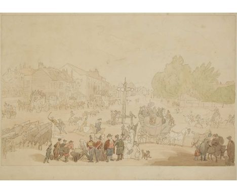 Thomas Rowlandson (1756-1827)'Elephant and Castle and Joanna Southcott Chapel'signed 'T.Rowlandson' l.r., inscribed with titl