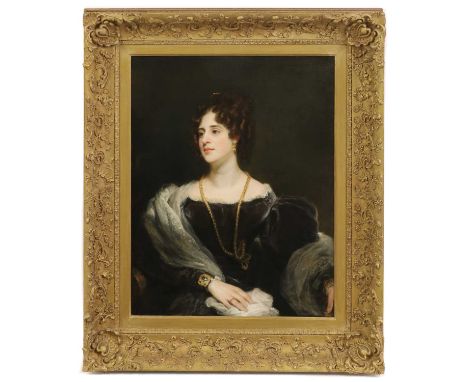 Thomas Phillips RA (1770-1845)Portrait of Louisa Jane, half-length, in a black dress with white trim and lace wrapwith a late