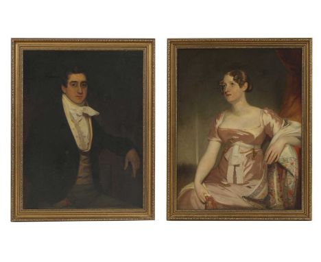 English School, c.1800Portrait of a gentleman, seated half-length, in a black coat and yellow waistcoat;Portrait of a lady, s