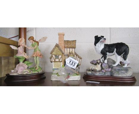 Ceramic dog &amp; fairies by Border Fine Arts &amp; Mad Baron Fourthrites Folly (1992) by David Winter