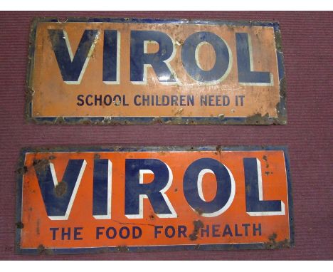 2 VIROL enamel signs - Approx. L=122cm x W=52cm