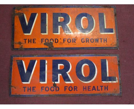 2 VIROL enamel signs - Approx. L=122cm x W=52cm