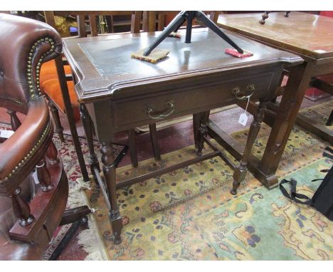 Mahogany &amp; leather top card table with drawer
