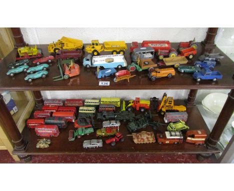 2 shelves of die-cast vehicles to include Corgi &amp; Dinky