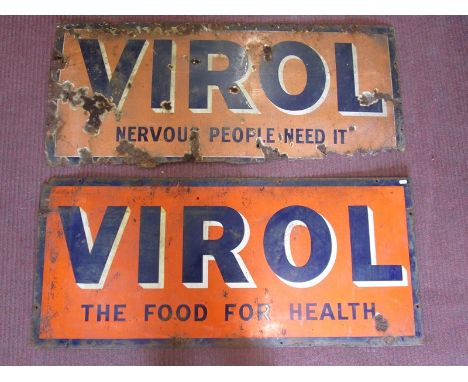 2 VIROL enamel signs - Approx. L=122cm x W=52cm