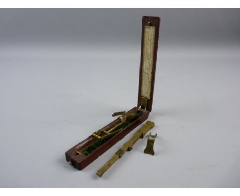A GEORGE III BRASS AND MAHOGANY FOLDING SOVEREIGN BALANCE by R Brown & Sons, 14.5 cms long the case closed, (small pin absent