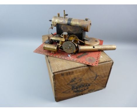 A BOWMAN MODEL LIVE STEAM STATIONARY ENGINE, twin piston with regulator and spirit burner in original Bowman box