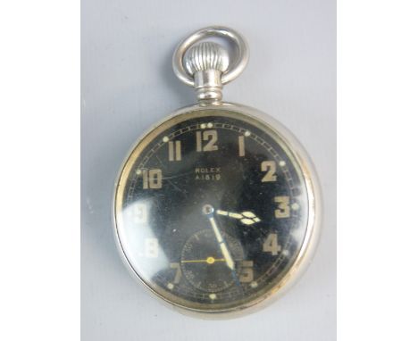 A ROLEX GENERAL FORCES POCKET WATCH, open faced black dial with Arabic numerals and subsidiary seconds dial, luminous hands a