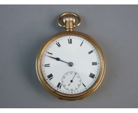 A NINE CARAT GOLD CASED DENNISON OPEN FACED POCKET WATCH, the white enamel dial set with Roman numerals and subsidiary second