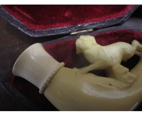 A cased early 20th century Meerschaum and plastic pipe with amber coloured mouth-piece, Location:Cab2 