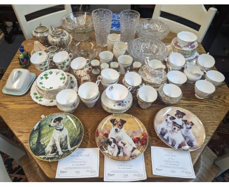 A mixed lot of glassware and ceramics to include a pair of cut glass vases, bowls together with a Spode bowl commemorative mu