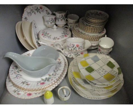 A quantity of Midwinter Chequers pattern china designed by Terence Conran, together with Staffordshire Bramble Rose pattern c
