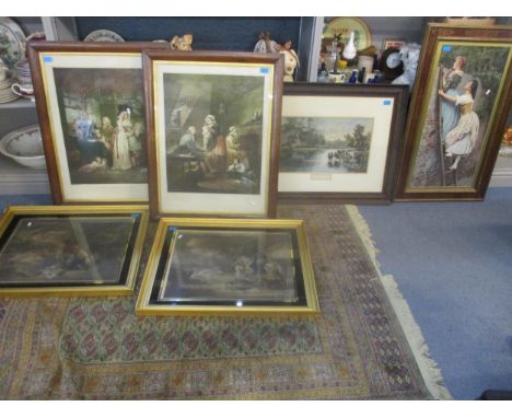 A group of late 19th/early 20th century framed and glazed prints to include a pair of engrave mezzotints by J R Smith after p