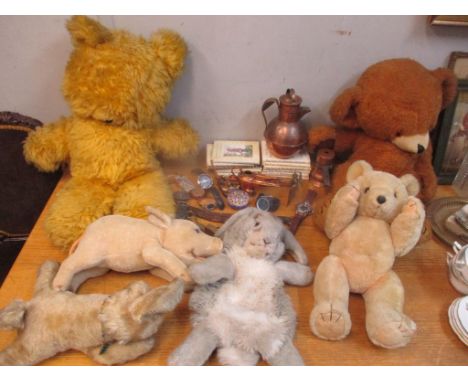 Mixed metalware, Beatrix Potter books and six soft toys to include Steiff and other itemsLocation: 