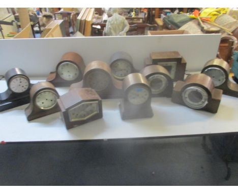 A group of eleven various Napoleon Hat and other early 20th century wooden cased mantel clocks to include a Victorian ebonize