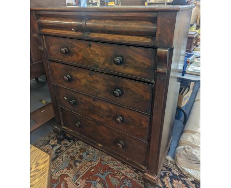A Victorian late 19th century mahogany chest of two short and four long drawers on turned blunt arrow feet, 127cm x 106cmLoca