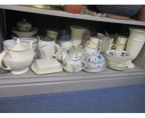 A selection of ceramics to include Wedgwood fluted moonstone flower vases, Royal Doulton Heather pattern from the Romance col