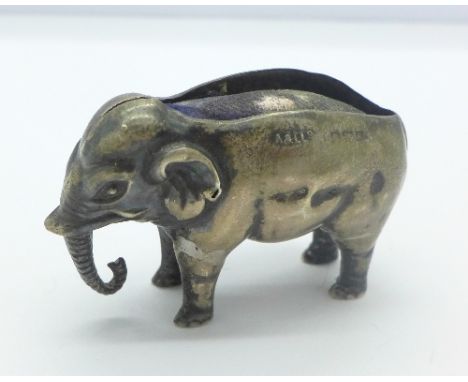 A novelty silver elephant pun cushion, Birmingham 1906
