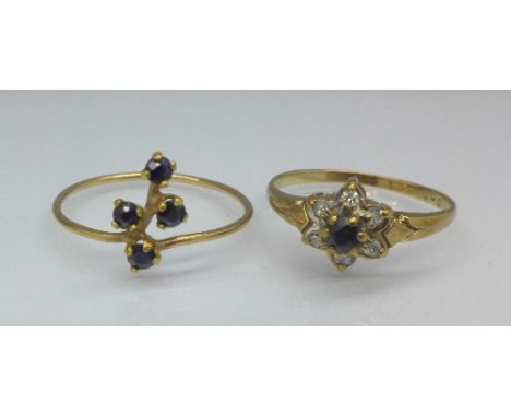 Two yellow metal rings, 1.9g, K and L