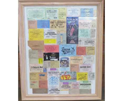 Framed and mounted concert ticket stubs