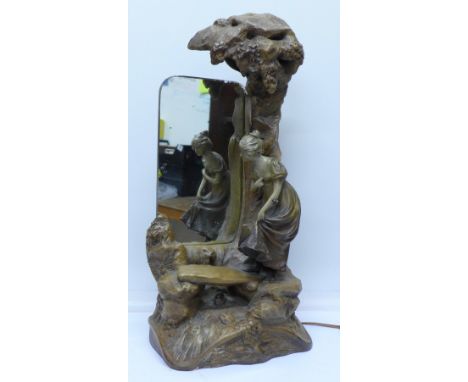 An Art Nouveau figural table lamp mirror, 52.5cm