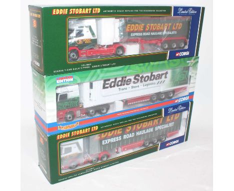 Three various boxed as issued Corgi Toys 1/50 scale Eddie Stobart related road transport tractor units and trailers, three mi