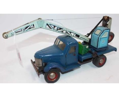 ZIL Toy of Russia, tinplate large scale model of a breakdown crane, dark blue cab and back, with light blue tin printed opera