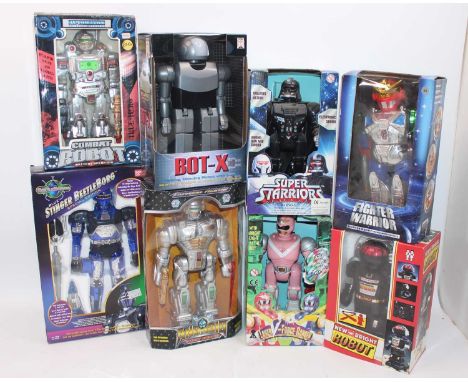 Eight various boxed mixed issue tinplate, plastic, and battery-operated various children's robots, to include a Bandai blue s