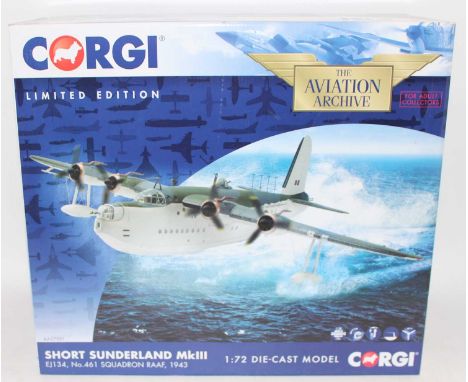 A Corgi Aviation Archive model No. AA27501 1/72 scale diecast model of a Short Sunderland MkIII aircraft housed in the origin