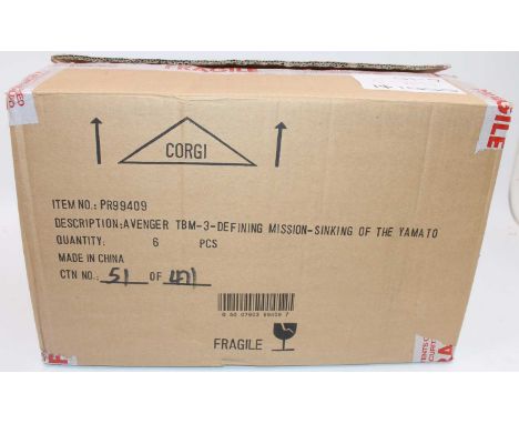 Corgi Aviation Archive factory trade box containing 6x PR99409 Avenger TDM-3 Sinking of the Yamato diecast aircraft, housed i