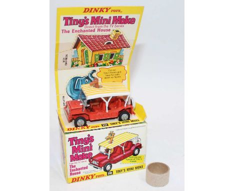 Dinky Toys No.350 Tiny's Mini Moke with orange body with white and yellow canopy and giraffe figure, one stray dot of silver 