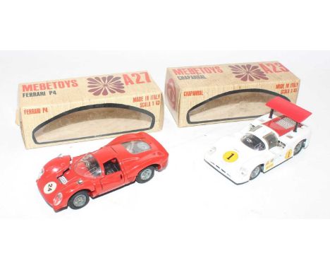 A Mebe Toys of Italy 1/43 scale diecast group to include a No. A23 Chaparral, and a No. A27 Ferrari P4, both in the original 