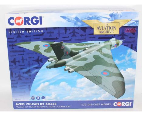 A Corgi Aviation Archive model No. AA27201 1/72 scale diecast limited edition model of an Avro Vulcan B2, XH558 Aircraft, tit