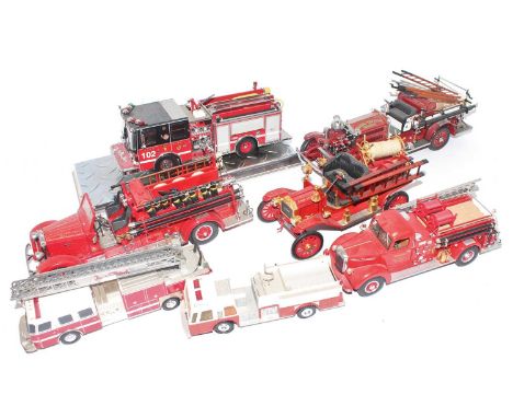 One tray containing a collection of mixed scale fire engine and fire service vehicles, mixed brands and manufactures to inclu