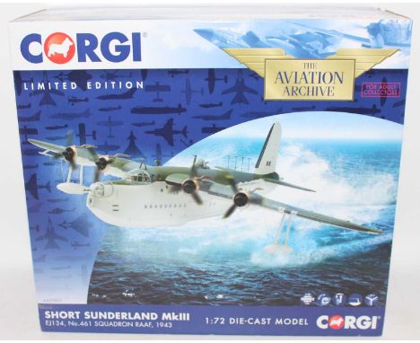 A Corgi Aviation Archive model No. AA27501 1/72 scale limited edition diecast model of a Short Sunderland MkIII aircraft, hou