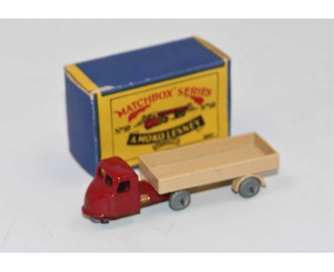 Matchbox Moko Lesney 10b Scammell Scarab Mechanical Horse &amp; Trailer, dark red tractor unit, gold trim, tan trailer, crimp